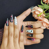 GGddsha Dark Series Pure Handmade Pressed Full StickMedium Almond Nails Hand Painted Designs ReusablePMMA Acrylic Press On Nails With Rhinestones Fake Nailsw Box Ladies Gifts,Eclipse Sketch