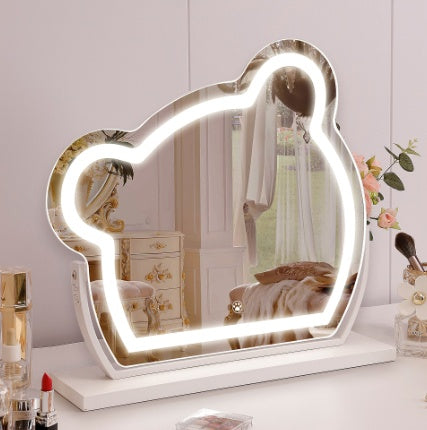 Bear LED Vanity Makeup Mirror Cute With Light Strip Touch Sensor Color Adjustable White Metal Removable Cosmetic