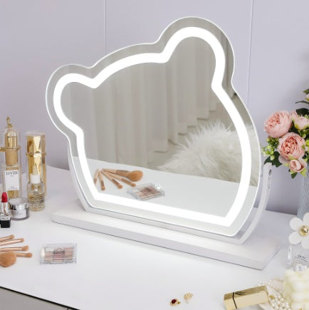 Bear LED Vanity Makeup Mirror Cute With Light Strip Touch Sensor Color Adjustable White Metal Removable Cosmetic