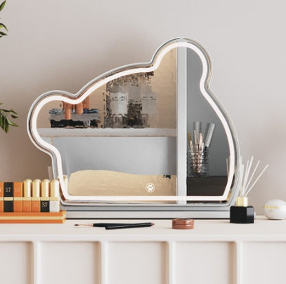 Bear LED Vanity Makeup Mirror Cute With Light Strip Touch Sensor Color Adjustable White Metal Removable Cosmetic