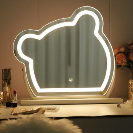 Bear LED Vanity Makeup Mirror Cute With Light Strip Touch Sensor Color Adjustable White Metal Removable Cosmetic